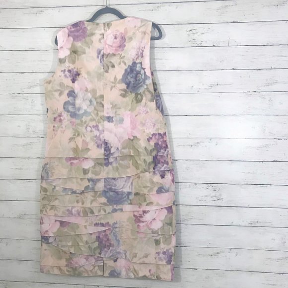Worth Pink Floral Tiered Skirt Sleeveless Dress 16 - Picture 4 of 5